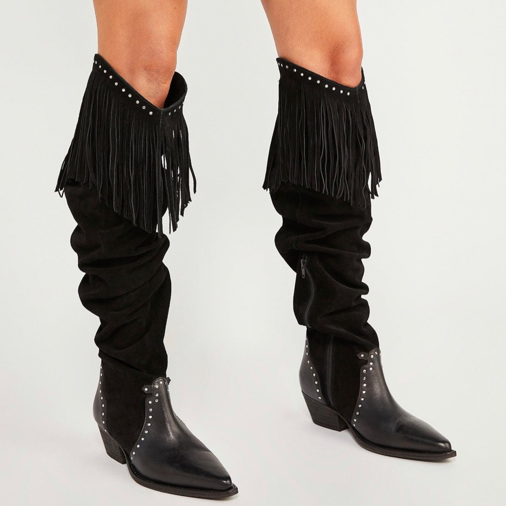 Free People Over The Knee Fringe Boots